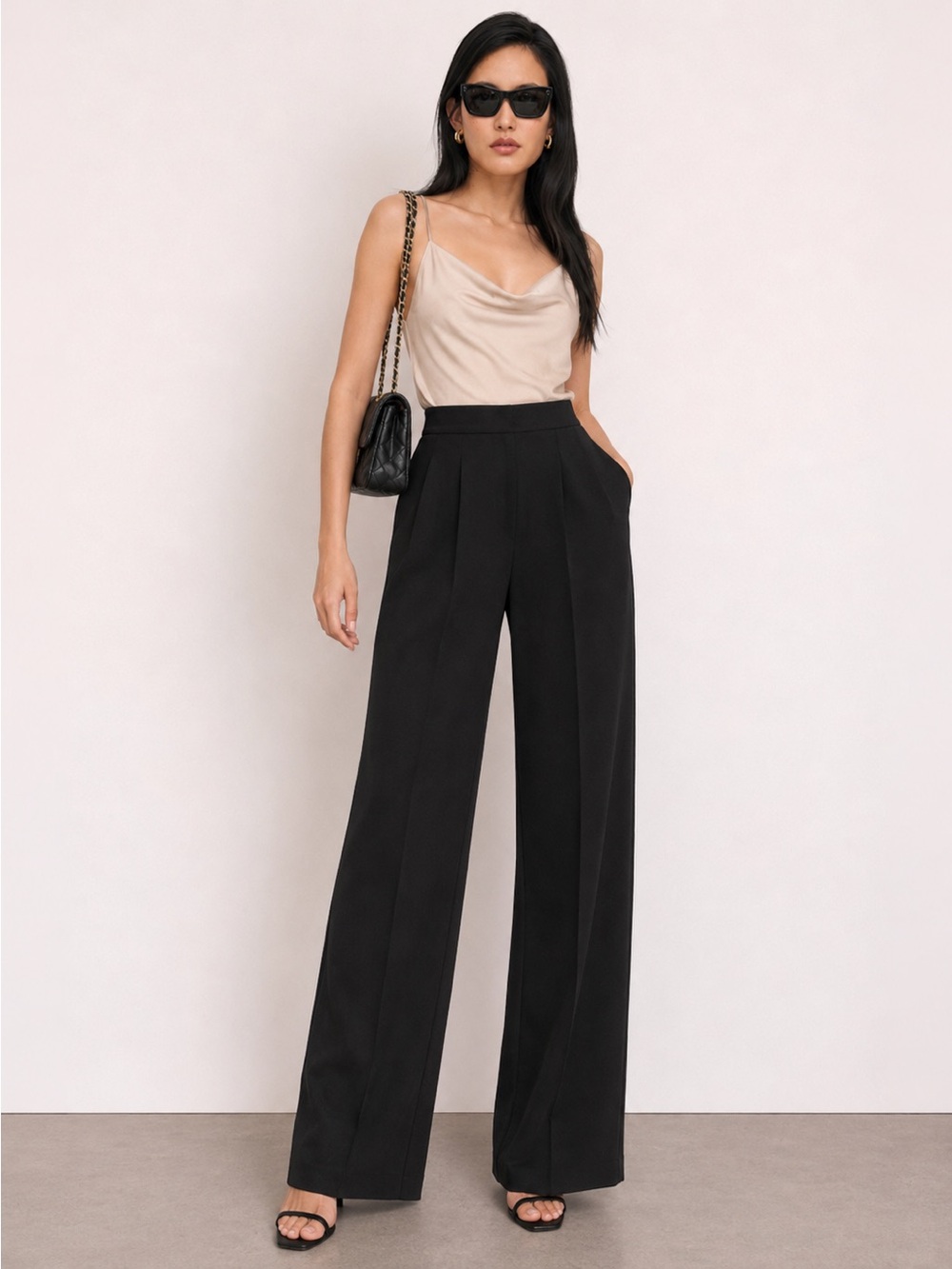 Reformation Wide Leg Pleated Trouser Black High Rise Size 12